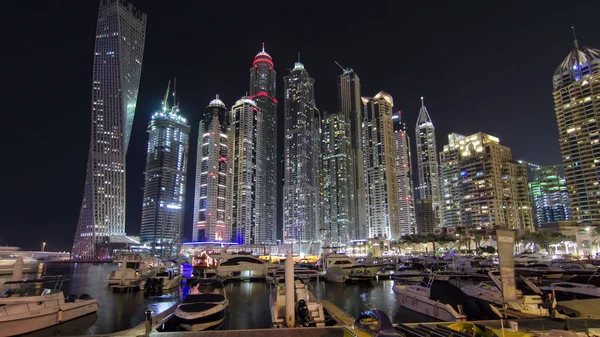 Dubai Marina Mrakodrapy Čluny Spojené Arabské Emiráty Timelapse Hyperlapse — Stock fotografie