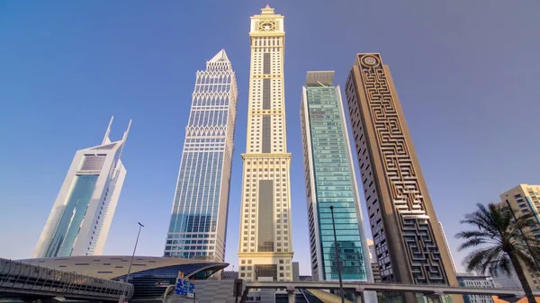 Rascacielos Sheikh Zayed Road Dubai Timelapse Hiperlapso Atardecer —  Fotos de Stock