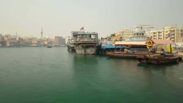 Barcos Port Saeed Largo Costa Deira Dubai Creek Emiratos Árabes — Foto de Stock