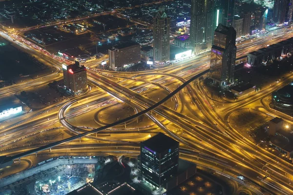 Aerial View Highway Junction Night Dubai Uae View Height Burj — Stock Photo, Image