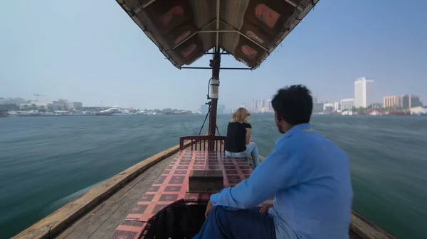 Excursión Barco Tradicional Abra Arroyo Dubai Emiratos Árabes Unidos Timelapse — Foto de Stock