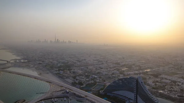 Skyline View Dubai Early Morning Sunrise Showing Burj Khalifa Skyscrapers — Stock Photo, Image
