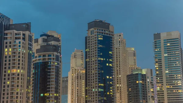 Torres Dubai Marina Dubai Día Noche Timelapse Transición Emiratos Árabes —  Fotos de Stock