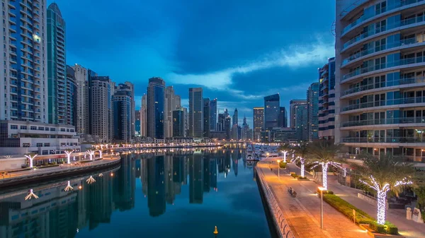 Vew Dubai Marina Damm Mit Türmen Und Jachten Von Brücke — Stockfoto