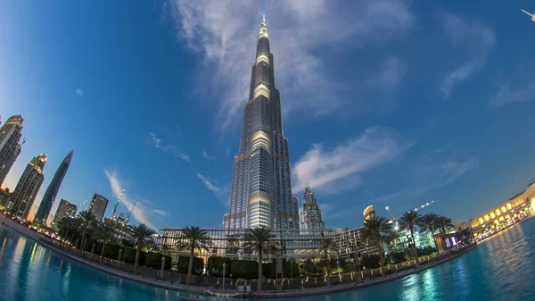 Dubai Eau Ene 2016 Burj Khalifa Fachada Día Noche Timelapse — Foto de Stock