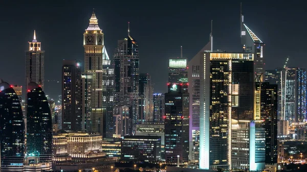 Scenic Dubai Downtown Skyline Timelapse Night Top View Sheikh Zayed — Stock Photo, Image