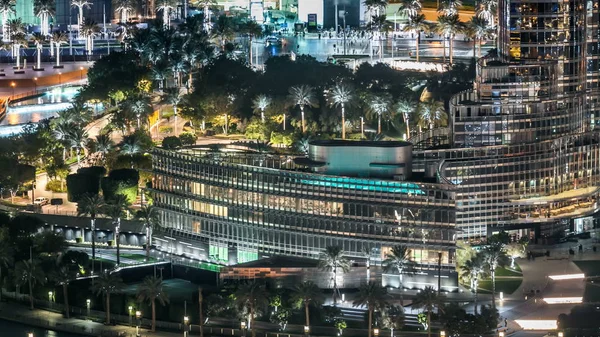 Top Vista Perto Parque Palmeiras Perto Timelapse Lago Sintético Centro — Fotografia de Stock