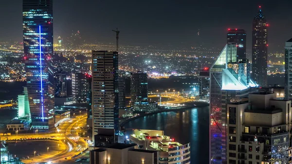 Mooie Luchtfoto Van Een Grote Moderne Stad Bij Nacht Timelapse — Stockfoto