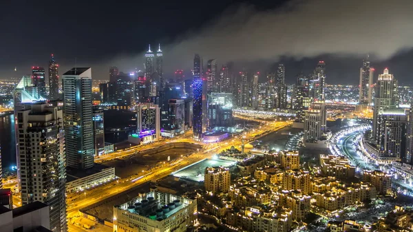 Vue Aérienne Panoramique Une Grande Ville Moderne Nuit Timelapse Avec — Photo