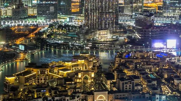 Dubai Downtown Nacht Timelapse Met Muziek Fontein Show Buurt Van — Stockfoto