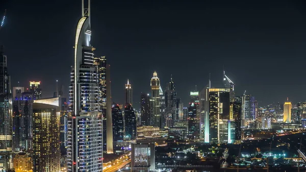 Malownicze Timelapse Downtown Skyline Dubai Nocy Hoteli Budynek Biurowy Widok — Zdjęcie stockowe