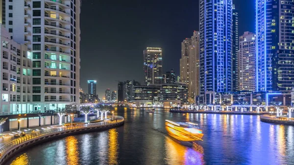 Vew Dubai Marina Promenade Yachts Modern Towers Restaurants Bridge Dubai — Stock Photo, Image