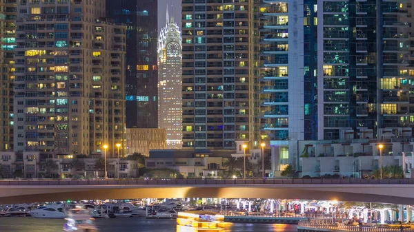 Close Vew Dubai Marina Aterro Com Torres Iates Partir Ponte — Fotografia de Stock