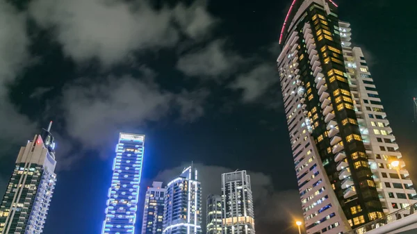 Beautiful Night Close View Promenade Dubai Marina Modern Towers Blinking — Stock Photo, Image