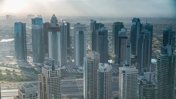Morgen Nach Sonnenaufgang Dubai Marina Mit Türmen Und Verkehr Auf — Stockfoto