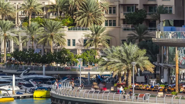 Schönen Tag Nahsicht Auf Dubai Marina Promenade Palmen Moderne Türme — Stockfoto