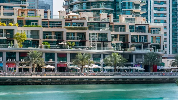 Promenade Restaurants Timelapse Marina Walk Floating Yachts Boats Day Time — Stock Photo, Image