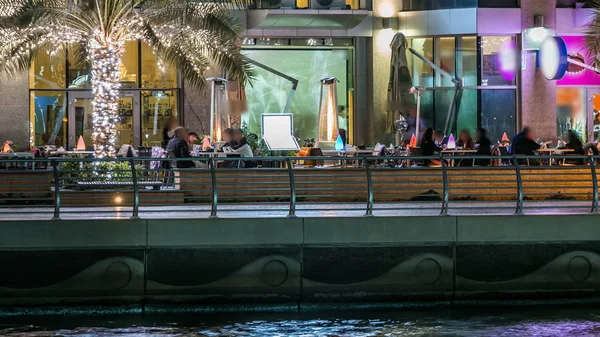 Promenade Mit Restaurant Dubai Marina Zeitraffer Der Nacht Uae Blick — Stockfoto