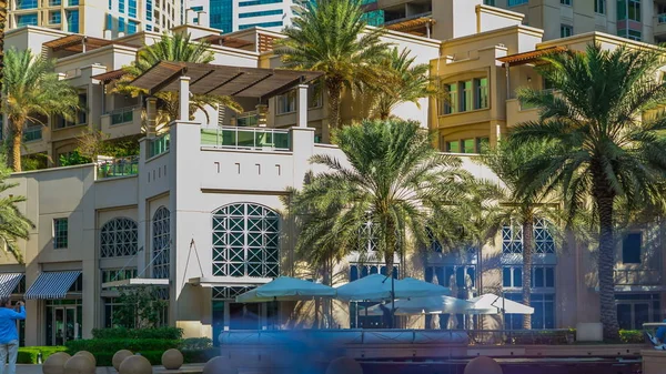 Fountain Palms Timelapse Marina Walk Walking People Day Time Dubai — Stock Photo, Image