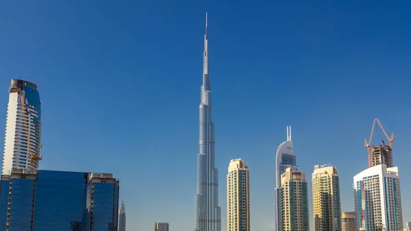 Malebné Panorama Dubaje Business Bay Mrakodrapy Den Čas Odpočítávání Modrou — Stock fotografie