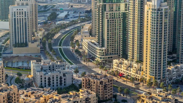 Вид Зверху Дорозі Центр Міста Дубай Timelapse Дня Трафіку Сонця — стокове фото