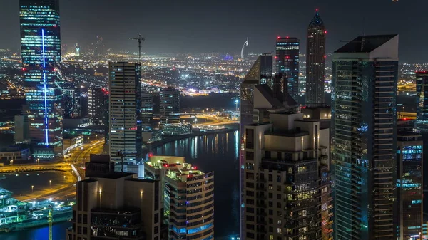 Vista Aerea Panoramica Una Grande Città Moderna Notte Timelapse Con — Foto Stock