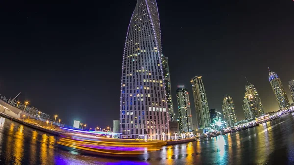 Dubai Yat Limanı Yüksek Modern Kuleleri Gece Birleşik Arap Emirlikleri — Stok fotoğraf