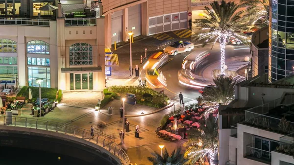 Belle Vue Aérienne Sur Dessus Nuit Timelapse Dubai Marina Promenade — Photo