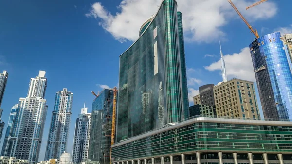 Scenic Skyline Dubai Business Bay Modern Skyscrapers Day Time Timelapse — Stock Photo, Image