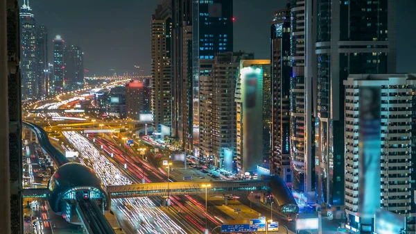 Downtown Dubai Tours Timelapse Nuit Vue Aérienne Route Cheikh Zayed — Photo