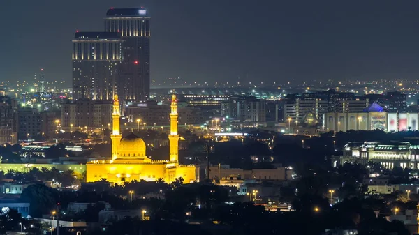Skyline Dubai Con Moschea Jumeirah Illuminata Notte Timelapse Dubai Emirati — Foto Stock