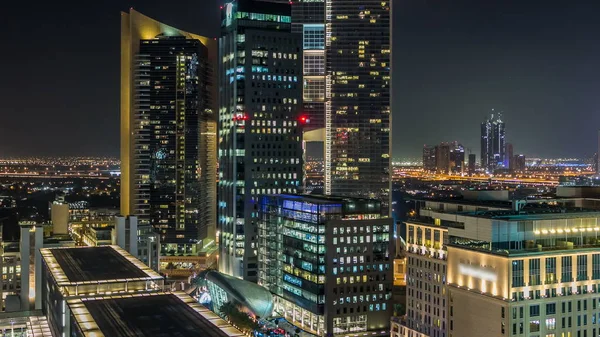 Живописная Архитектура Центра Дубая Ночное Время Вид Воздуха Многочисленные Небоскребы — стоковое фото