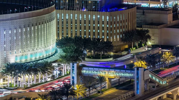 Bela Vista Aérea Superior Tráfego Perto Shopping Noite Timelapse Dubai — Fotografia de Stock