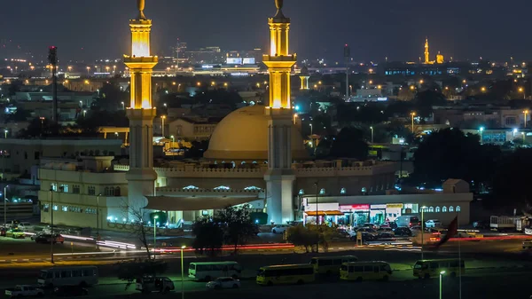 Небо Дубая Подсветкой Ночное Время Спускается Сверху Дубай Объединенные Арабские — стоковое фото