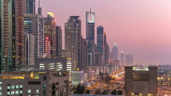 Downtown Dubai Torony Nap Éjjel Átmenet Timelapse Légi Felvétel Sheikh — Stock Fotó
