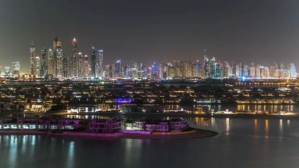 Острів Пальма Джумейра Ніч Timelapse Дубаї Оае Jumeirah Palm Штучно — стокове фото