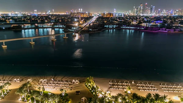 Острів Пальма Джумейра Ніч Timelapse Дубаї Оае Jumeirah Palm Штучно — стокове фото