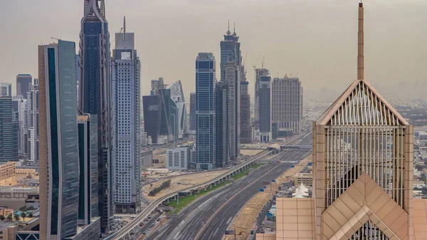 Dubai Sentrum Skyline Tidapse Ved Solnedgang Med Vakre Skyskrapere Sheikh – stockfoto