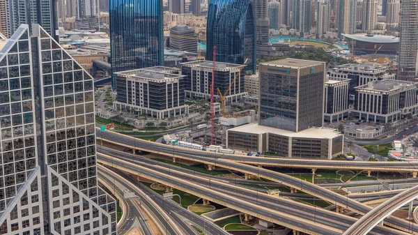 Dubai Downtown Timelapse Top View Sunset Shot Rooftop Viewpoint Modern — Stock Photo, Image