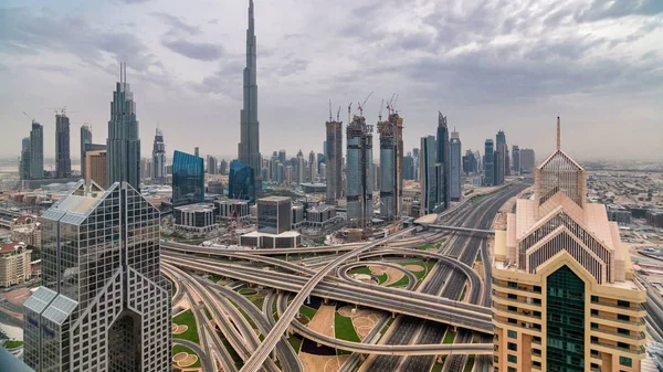 Dubaï Horizon Centre Ville Timelapse Coucher Soleil Avec Beaux Gratte — Photo