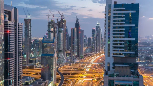 Scenic Dubai Downtown Architecture Day Night Transition Timelapse Inglés Vista —  Fotos de Stock