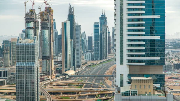 Dubai Downtown Timelapse Вид Зверху Заходу Сонця Постріл Точки Зору — стокове фото