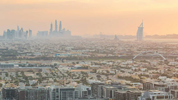 Skyline Van Dubai Met Dubai Marina Wolkenkrabbers Kustlijn Bij Zonsondergang — Stockfoto