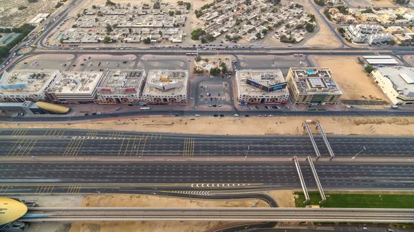 Luftaufnahme Von Scheich Zayed Highway Road Timelapse Dubai Mit Verkehr — Stockfoto