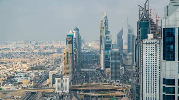 Dubai Sheikh Zayed Road Traffic Timelapse Dubai Downtown Closer Look — Stock Photo, Image