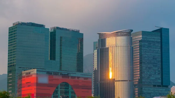 China Zeitraffer Landkreis Sonnenuntergang Blick Auf Die Bürotürme Der Stadt — Stockfoto