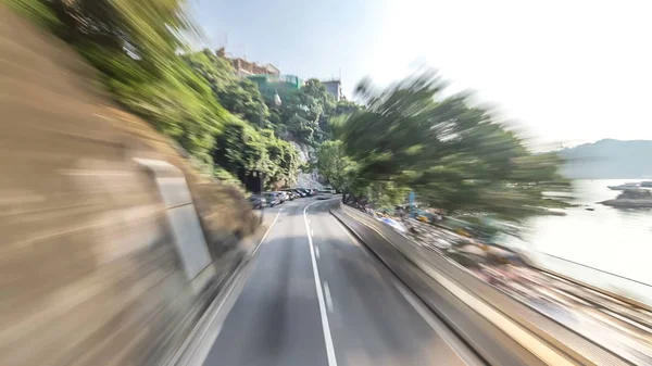 Hong Kong Ulice Ruchu Widok Timelapse Autobusu Turystycznego Open Top — Zdjęcie stockowe