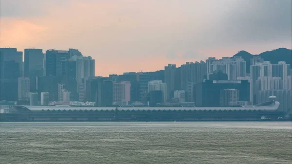 Hong Kong Skyline Morning Victoria Harbour Timelapse Cruise Ship Cloudy — Stock Photo, Image