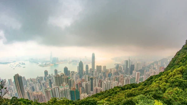 Знаменитый Утренний Вид Гонконга Окна Отеля Victoria Peak Снято Рассвете — стоковое фото