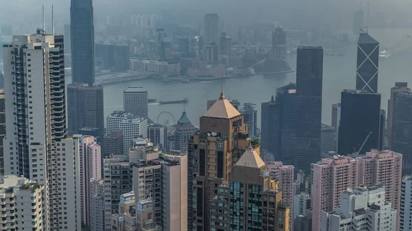 View Hong Kong Victoria Peak Foggy Morning Timelapse Tall Towers — Stock Photo, Image